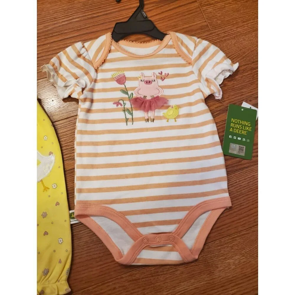 Infant John Deere One-piece Romper (2) Girls‎ 6/9 Months Spring Summer Chick Pig